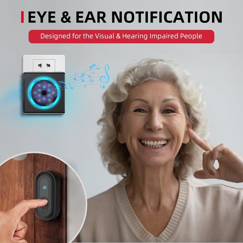 CallToU Hearing Impaired Doorbell with Strobe Light & 55 Melodies, 1000ft Long Range Wireless Door Bell for Elderly/Senior Adjustable Volume, IPX5 Waterproof Call Buttons 2 + Plug-in Receivers 3 - Image 2